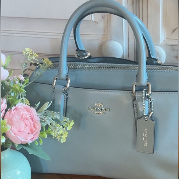 Coach Handbags - COACH Bag Carryall Satchel Crossbody Blue Refined Leather